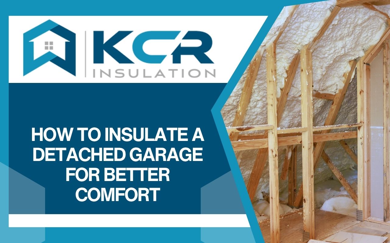 Spray foam being installed in a detached garage wall