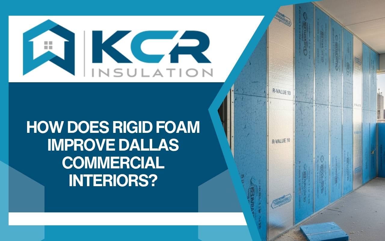 Commercial rigid foam insulation Dallas installed behind drywall in a commercial wall section